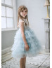 Ice Blue Ruffled Tulle Flower Girl Dress